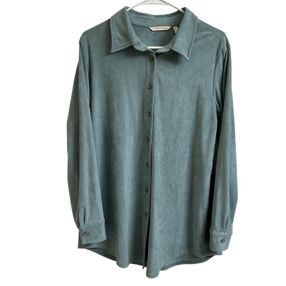 Soft Surroundings Softly Sueded Button Down Shirt Blue Womens Size M Oversized - Picture 1 of 7